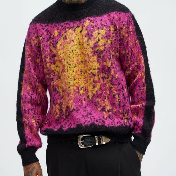 Vibrant Pink and Yellow Crewneck Sweater with Soft Texture - Picture 7 of 11